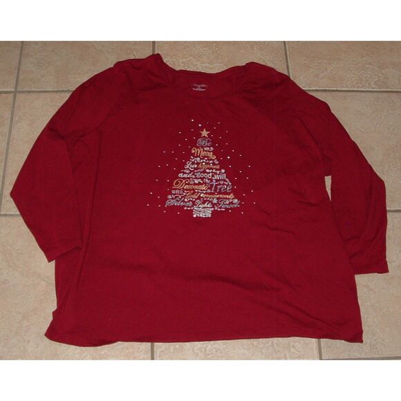 CATHERINES Burgundy Plus Sz 22/24 Embellished Christmas Tree Stretchy Tee Shirt - Picture 1 of 3